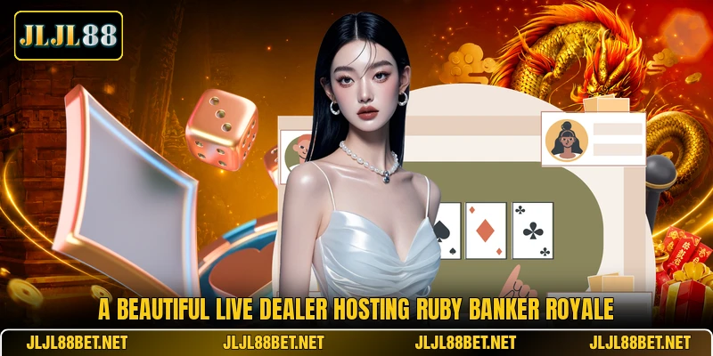 A beautiful live dealer hosting Ruby Banker Royale A beautiful live dealer hosting Ruby Banker Royale