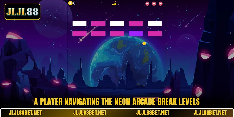 A player navigating the neon arcade break levels A player navigating the neon arcade break levels