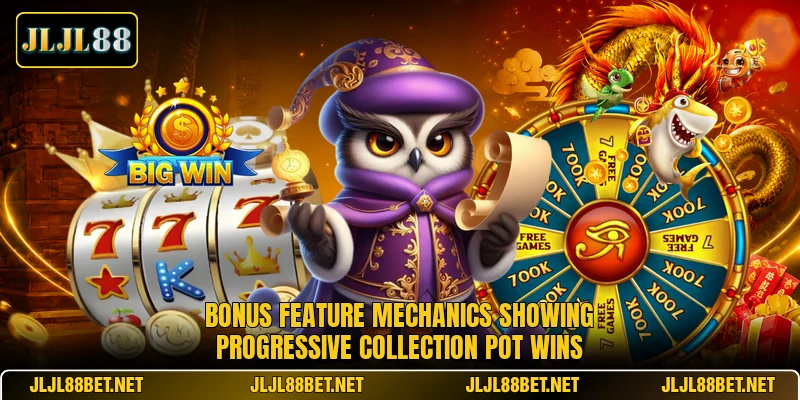Bonus feature mechanics showing progressive collection pot wins Bonus feature mechanics showing progressive collection pot wins