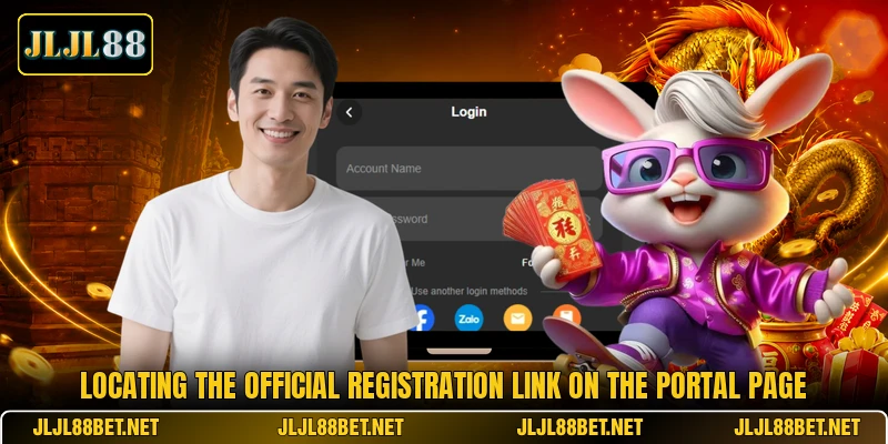 Locating the official registration link on the portal page Locating the official registration link on the portal page