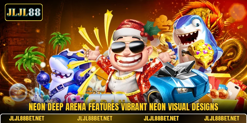 Neon Deep Arena features vibrant neon visual designs Neon Deep Arena features vibrant neon visual designs