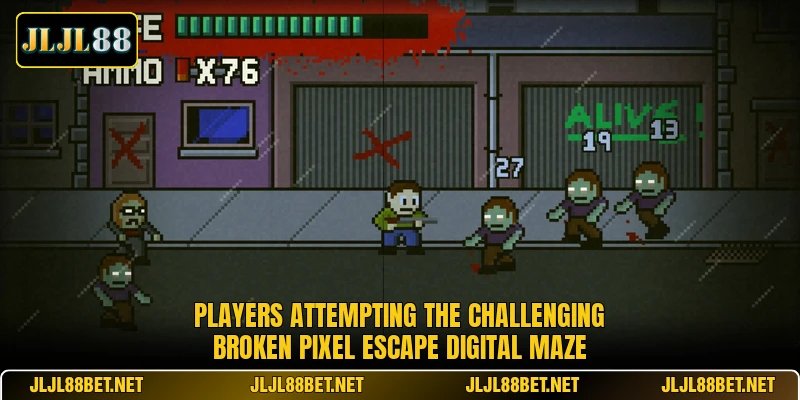 Players attempting the challenging broken pixel escape digital maze Players attempting the challenging broken pixel escape digital maze