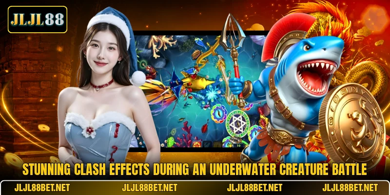 Stunning clash effects during an underwater creature battle Stunning clash effects during an underwater creature battle