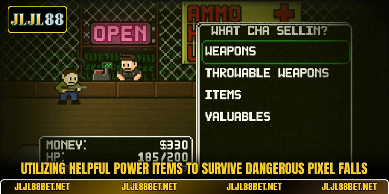 Utilizing helpful power items to survive dangerous pixel falls Utilizing helpful power items to survive dangerous pixel falls
